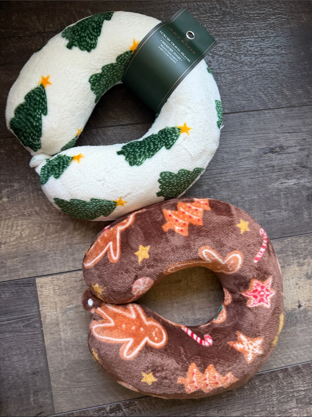 Artemis Design Co. Holiday Neck Pillows in Green, Brown, White, Yellow